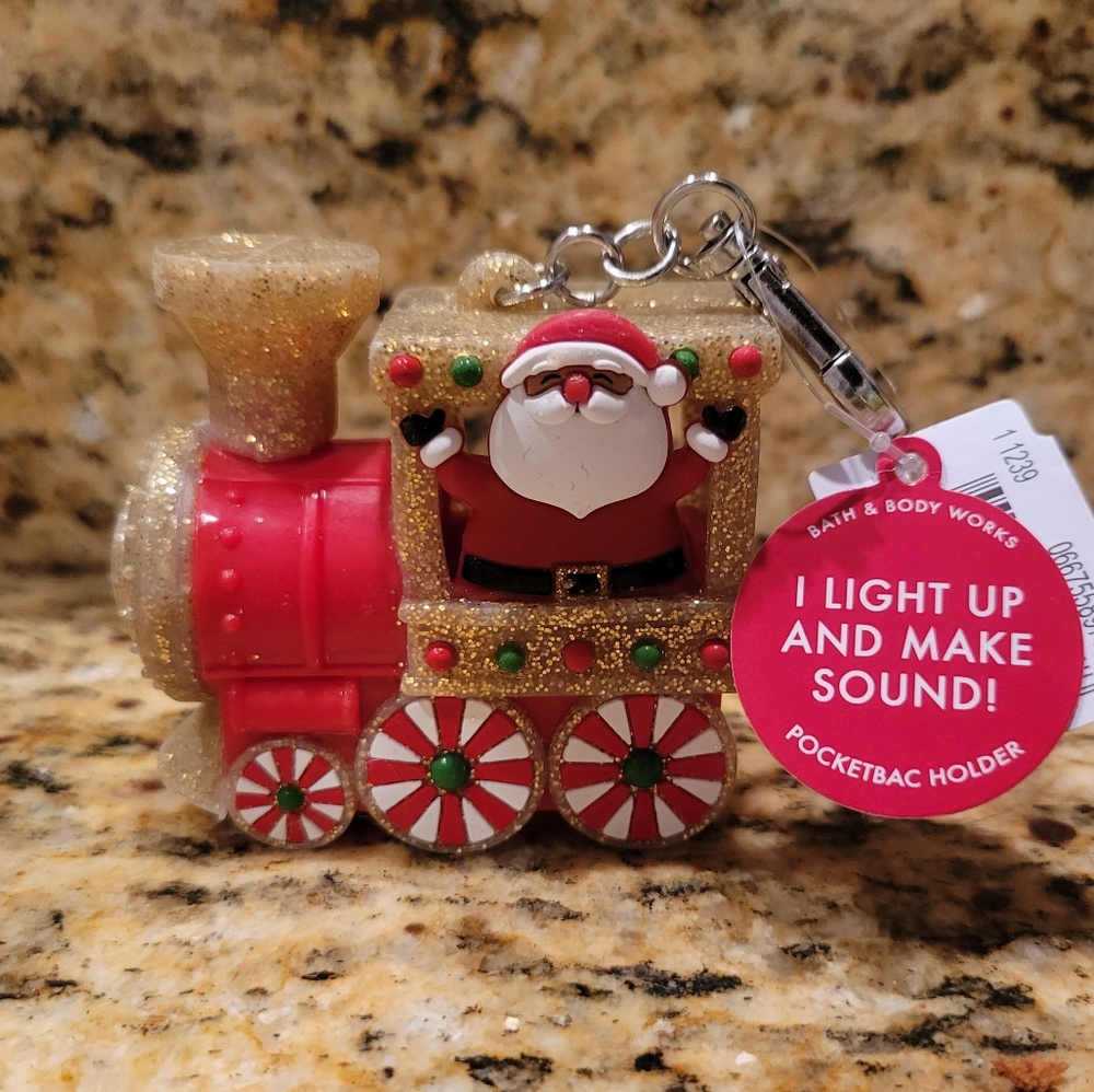 NEW Bath & Body Works TRAIN SANTA Light Up Pocketbac Sanitizer Holder Christmas